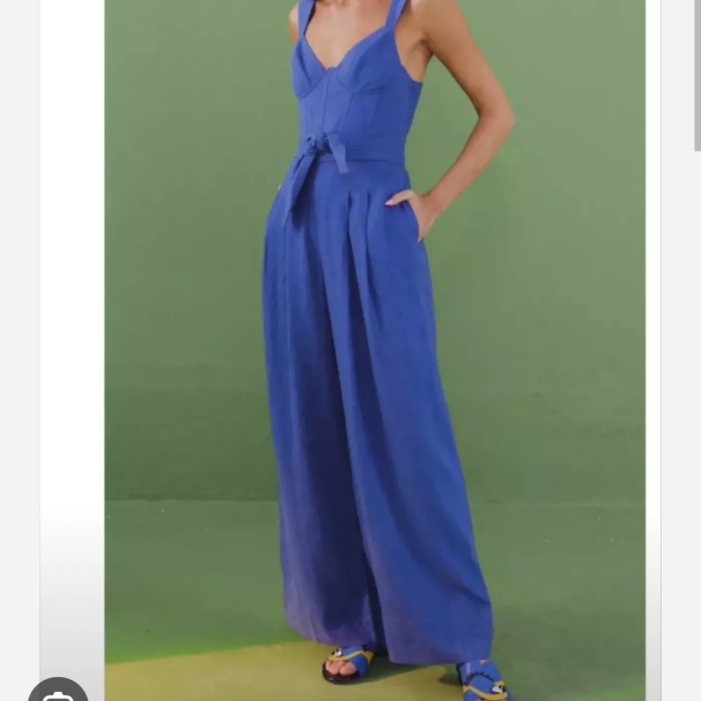 FARM Rio Dark Blue belted jumpsuit